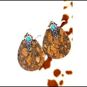 Western Steer Cork Teardrop Earrings